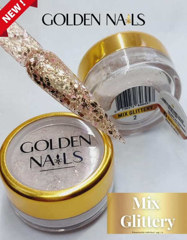 MIX GLITTERY #2 GOLDEN NAILS